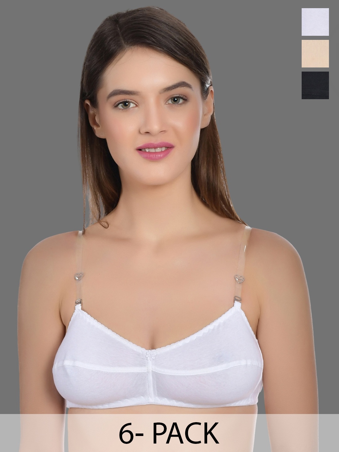 

Aimly Pack Of 6 Medium Coverage Non Padded All Day Comfort Cotton T-shirt Bra, White