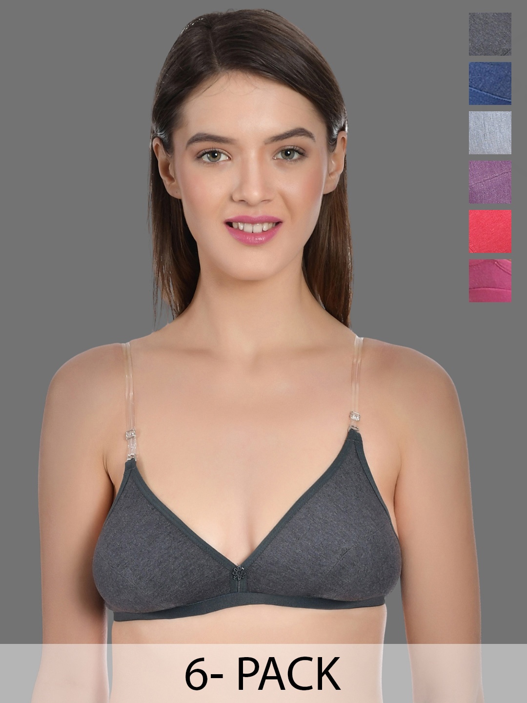 

Aimly Pack Of 6 Half Coverage Non Padded All Day Comfort Cotton T-shirt Bra, Pink