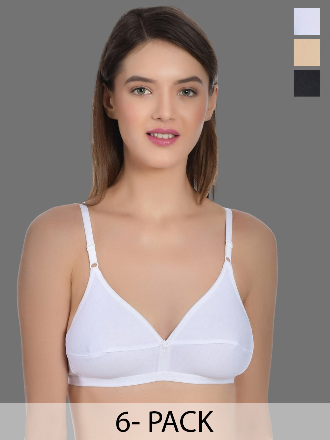

Aimly Pack Of 6 Medium Coverage Non Padded All Day Comfort Cotton T-shirt Bra, White