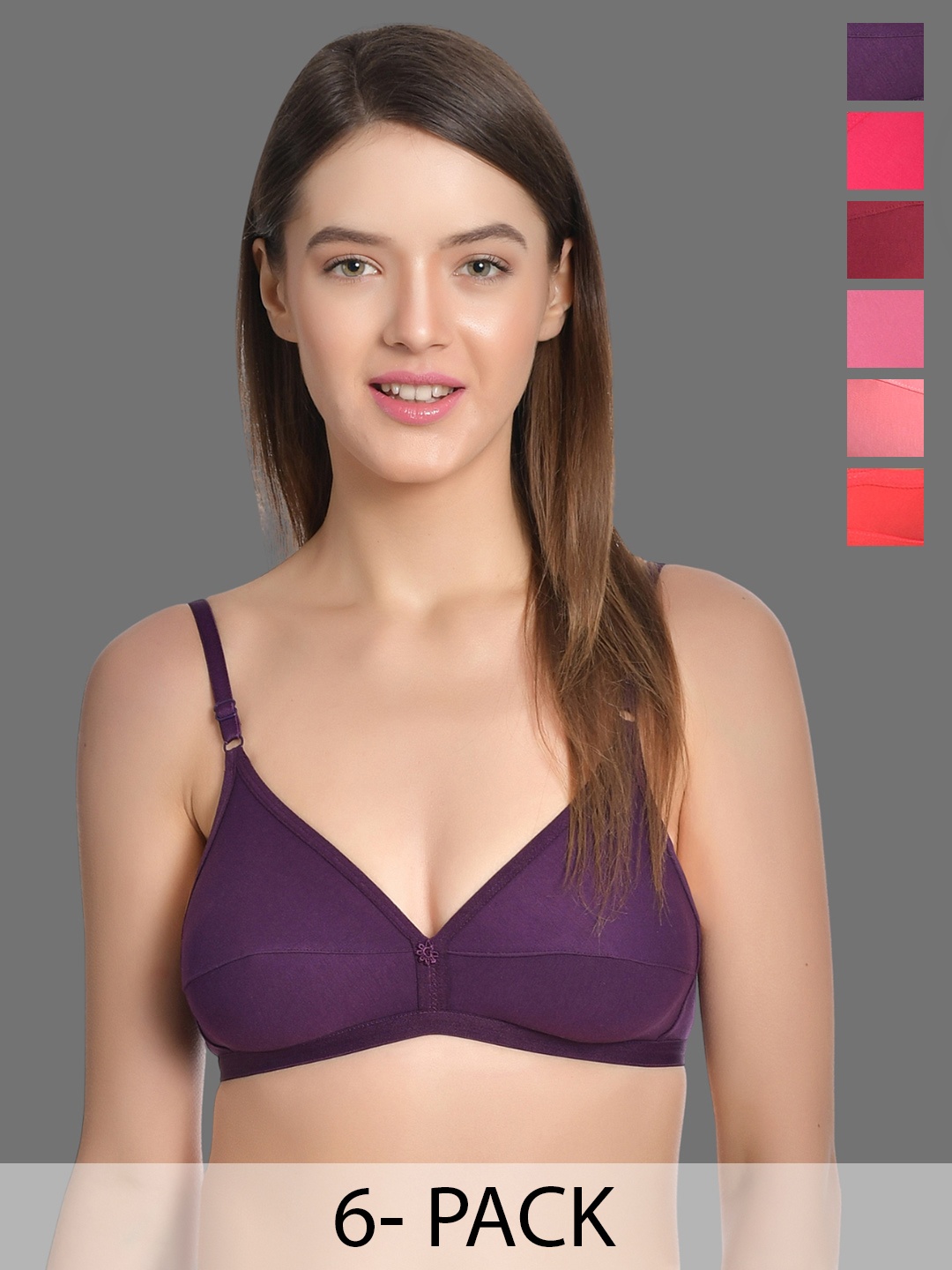 

Aimly Pack Of 6 Half Coverage Non-Padded Cotton Everyday Bra With All Day Comfort, Purple