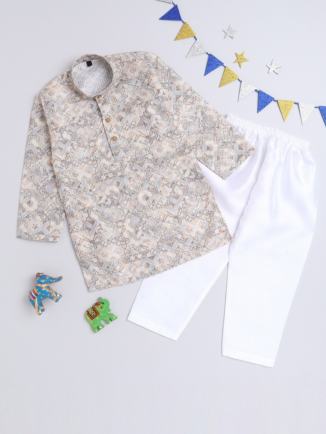 

Lil homies Boys Printed Kurta With Pyjamas, Khaki