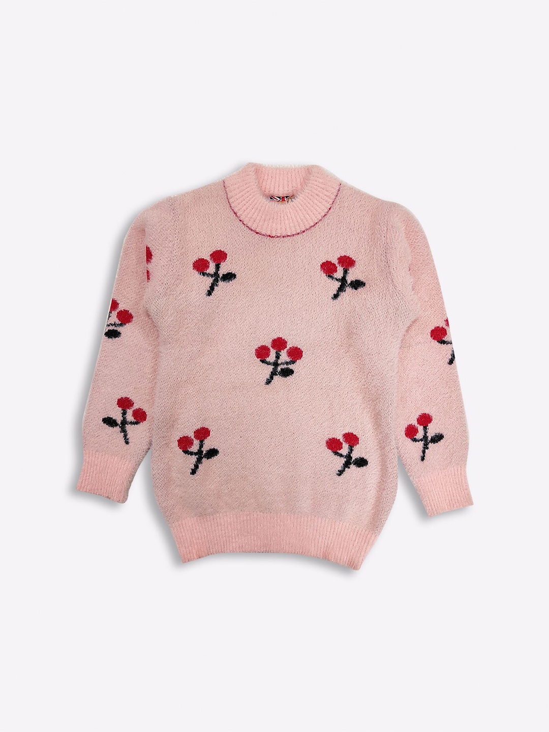 

GAME BEGINS Girls Floral Self Design Acrylic Pullover, Pink