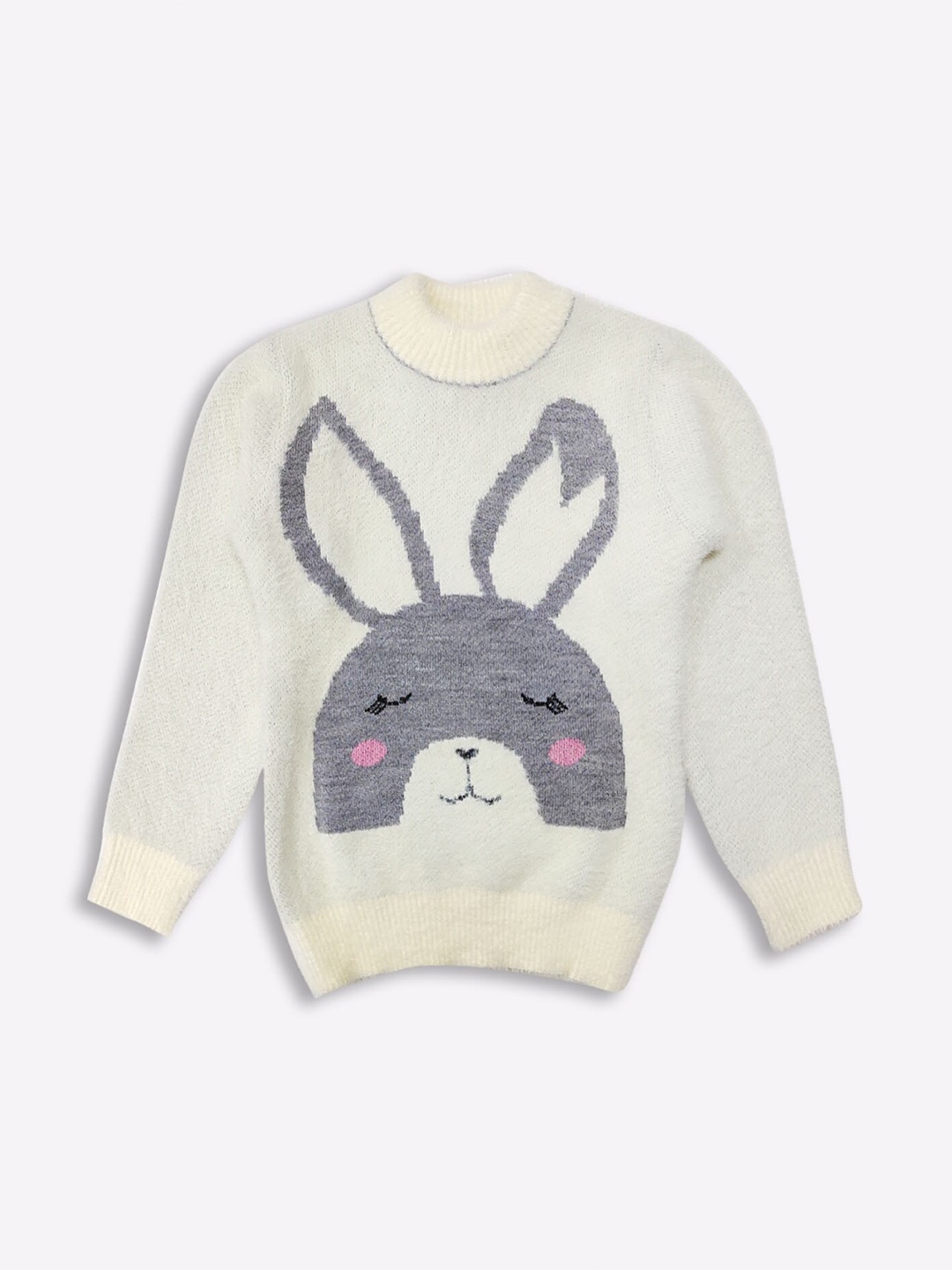 

GAME BEGINS Girls Graphic Self Design Acrylic Pullover, Off white