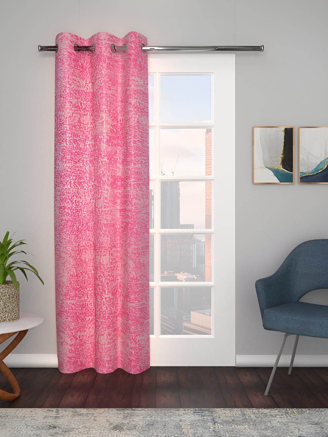 

THE CONVERSION Pink Abstarct Printed Microfiber Long Door Curtain