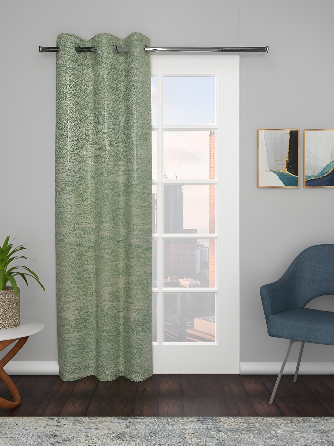 

THE CONVERSION Green Abstract Printed Long Door Curtain