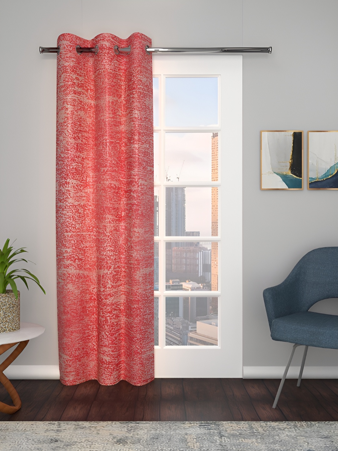 

THE CONVERSION Red Abstarct Printed Microfiber Long Door Curtain