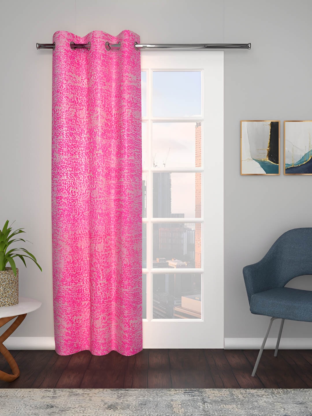 

THE CONVERSION Pink Abstract Printed Long Door Curtain