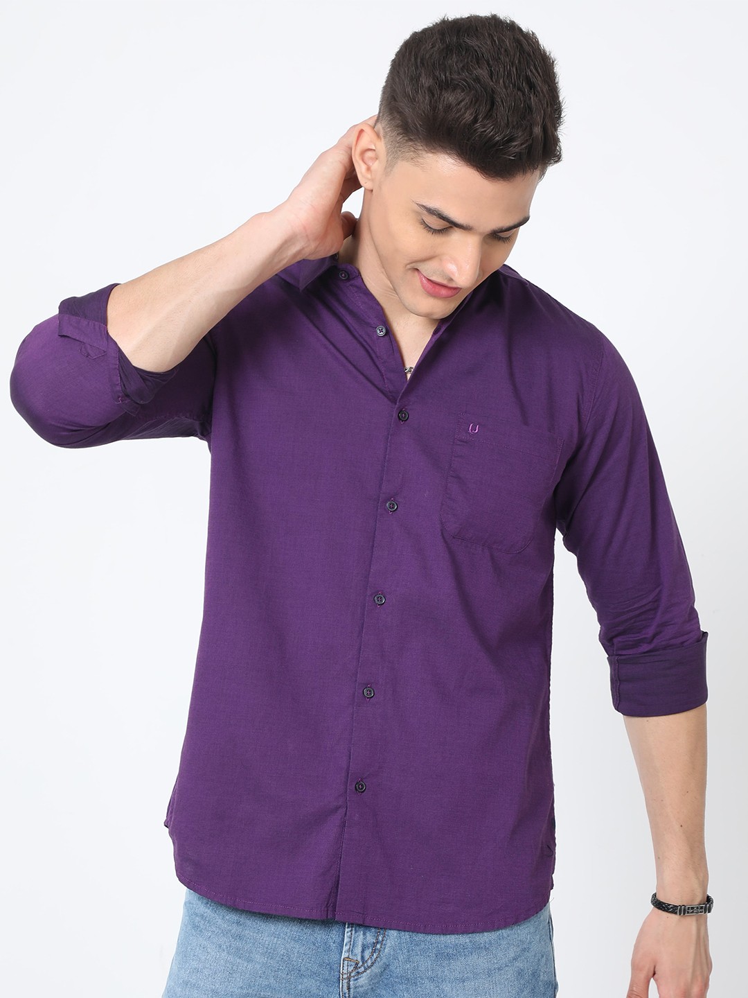 

URBARO Smart Slim Fit Spread Collar Long Sleeve Pocket Cotton Casual Shirt, Purple