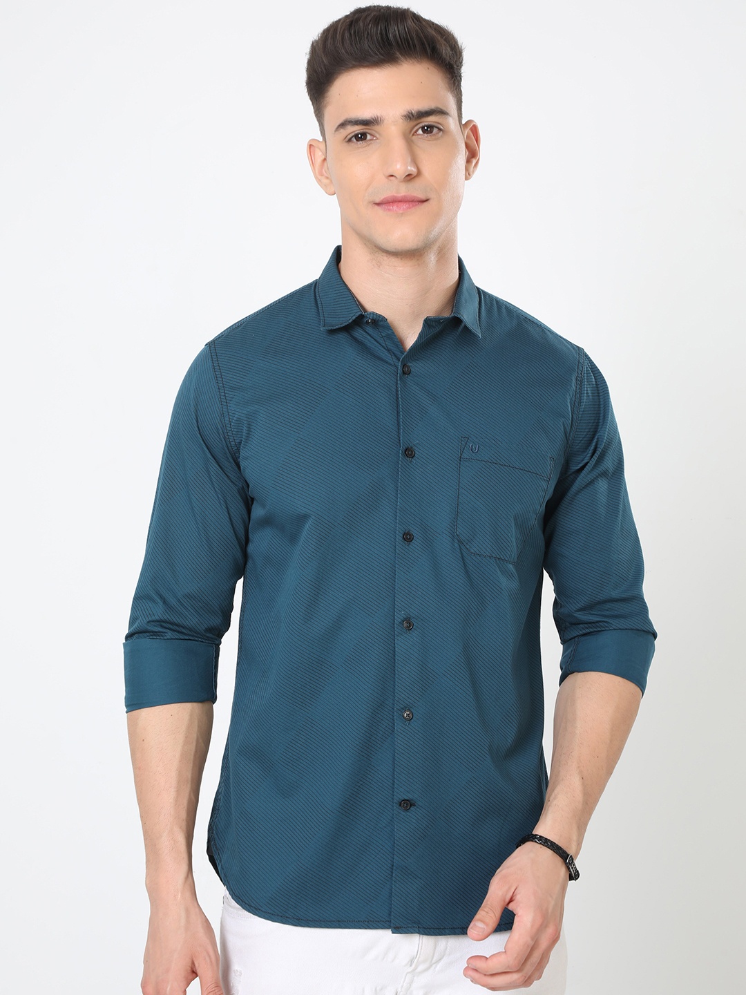 

URBARO Spread Collar Smart Slim Fit Cotton Casual Shirt, Blue