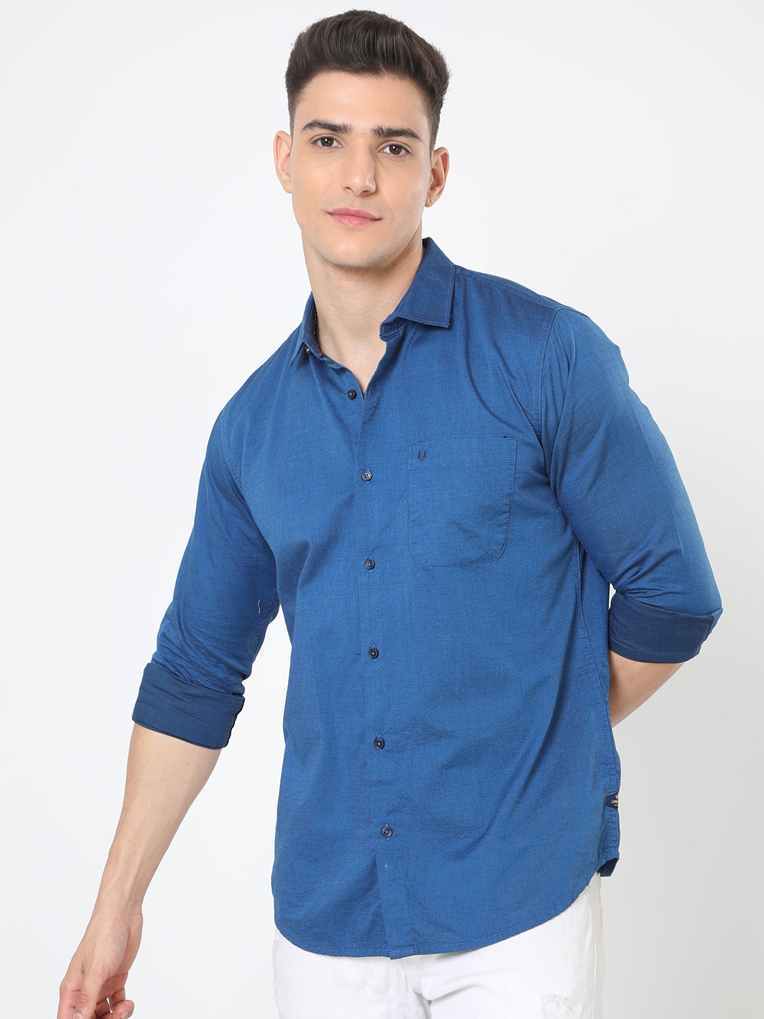 

URBARO Smart Slim Fit Pure Cotton Casual Shirt, Blue