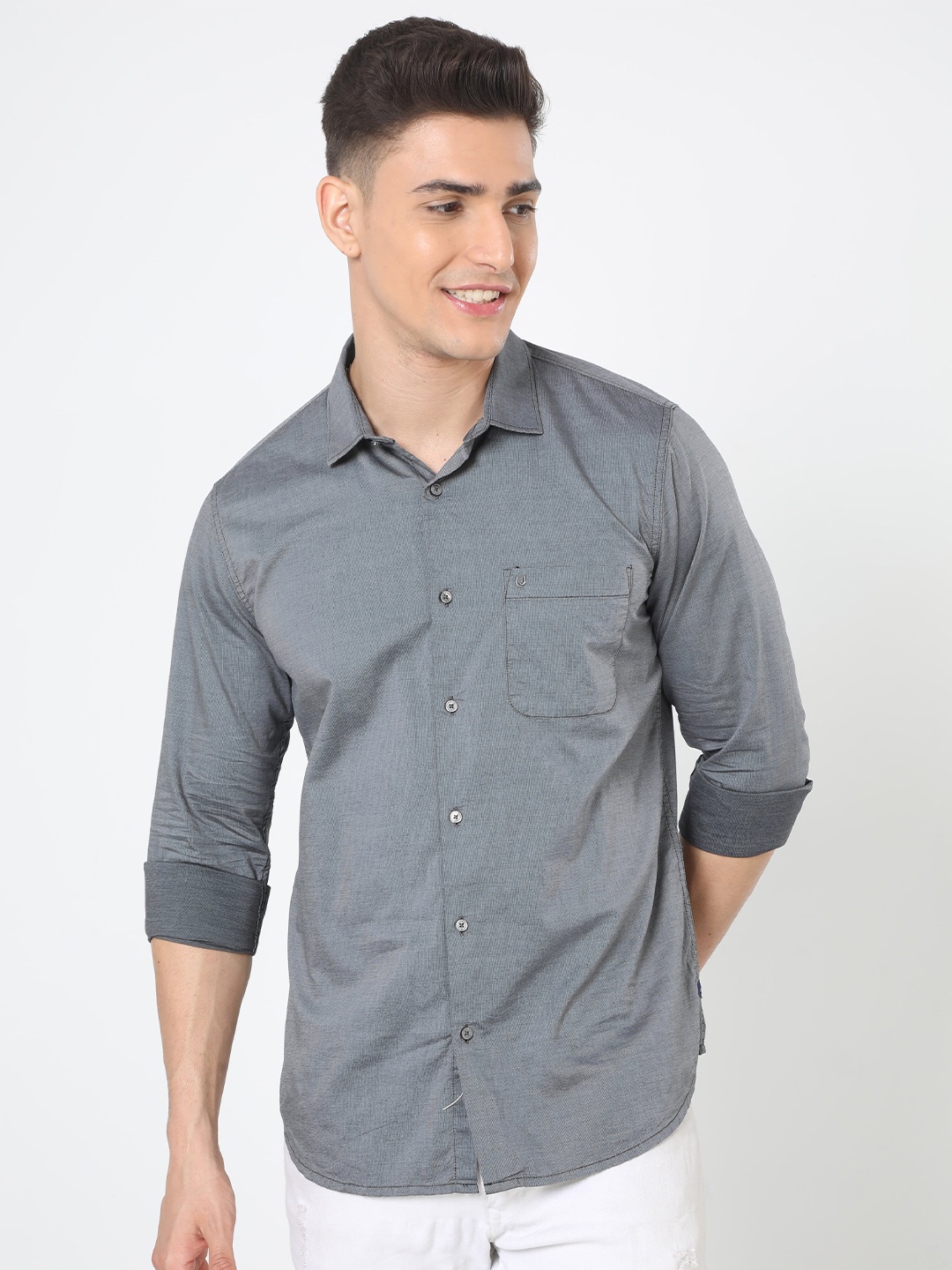 

URBARO Smart Slim Fit Pure Cotton Casual Shirt, Grey