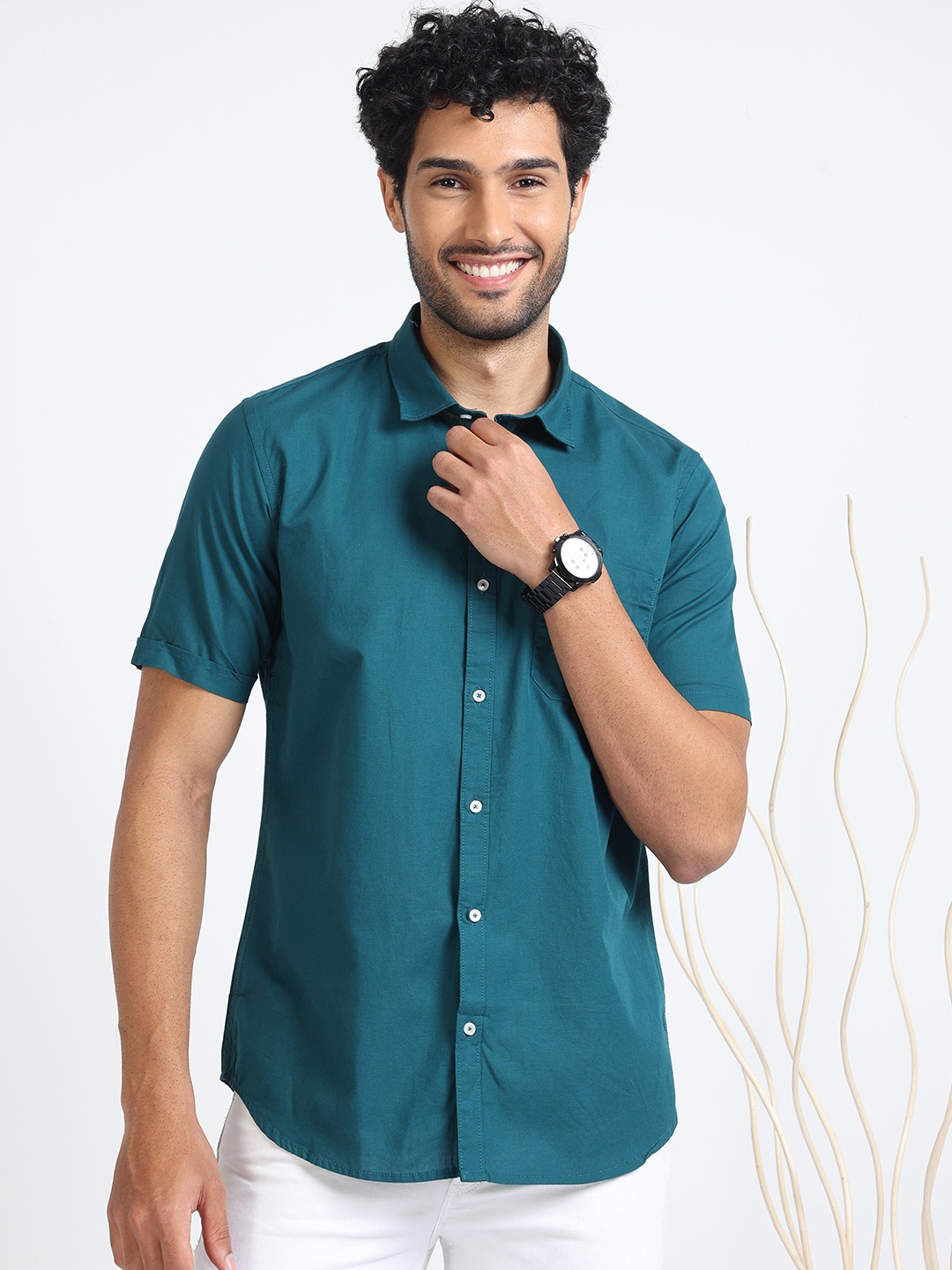 

URBARO Smart Slim Fit Cotton Casual Shirt, Green
