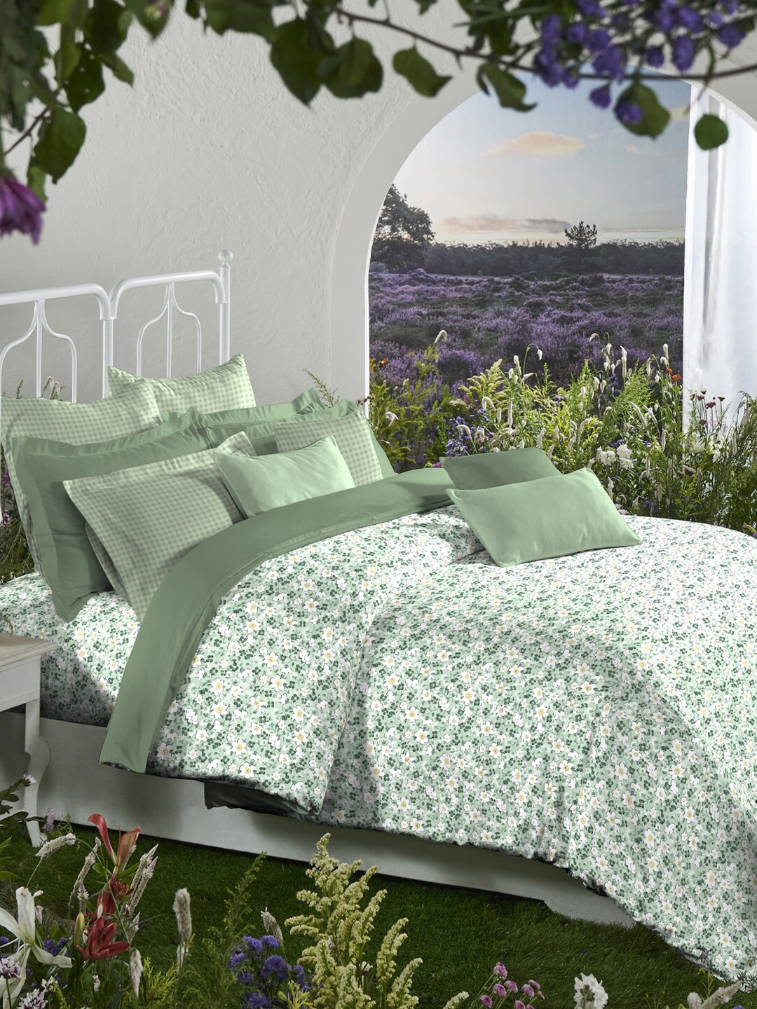 

MYTRIDENT Green Apple Aroma Flat 144TC King Cotton 1 Bedsheet with 2 Pillow Covers