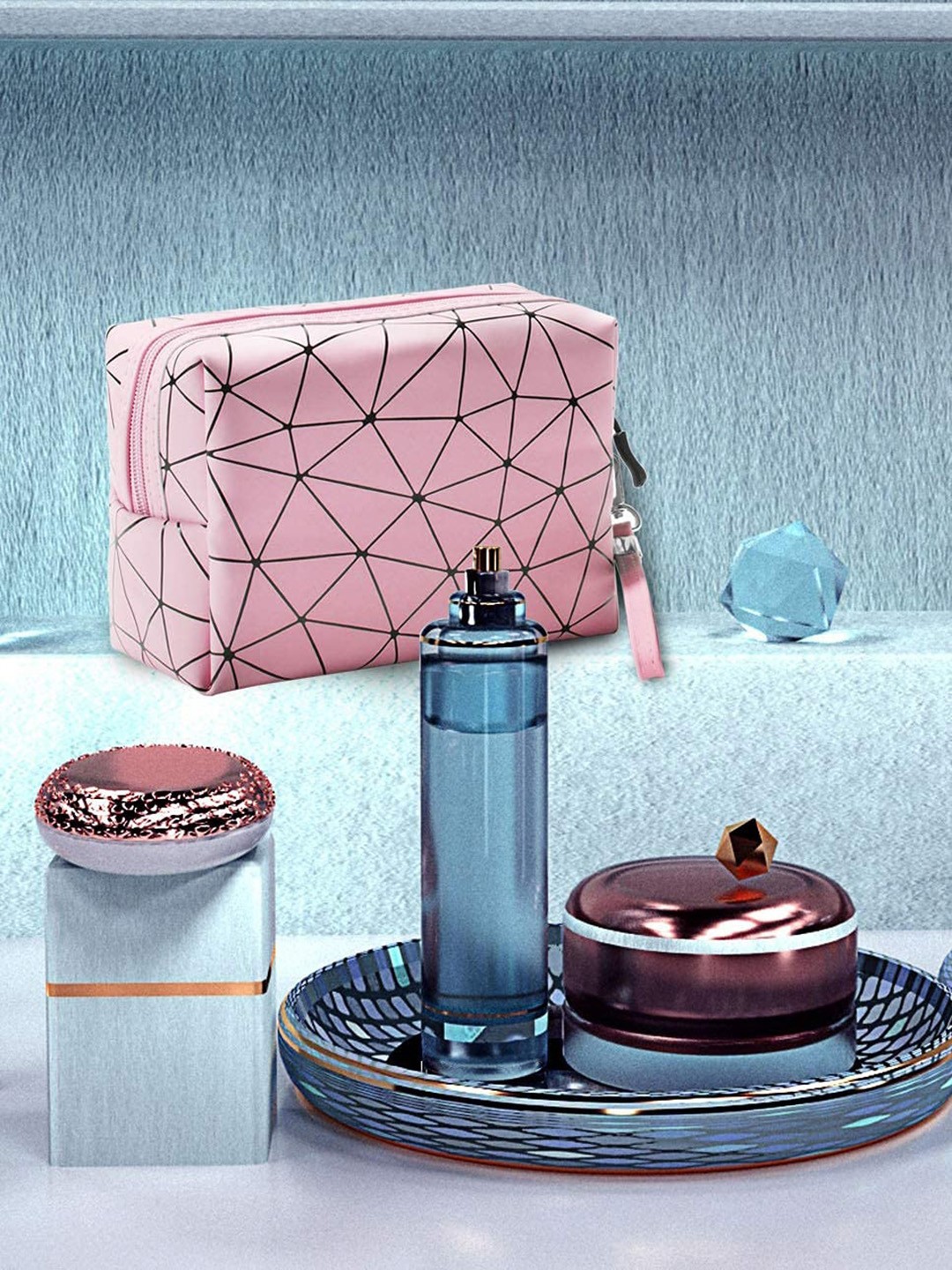 

HOUSE OF QUIRK Textured Portable Waterproof Makeup Travel Pouch, Pink