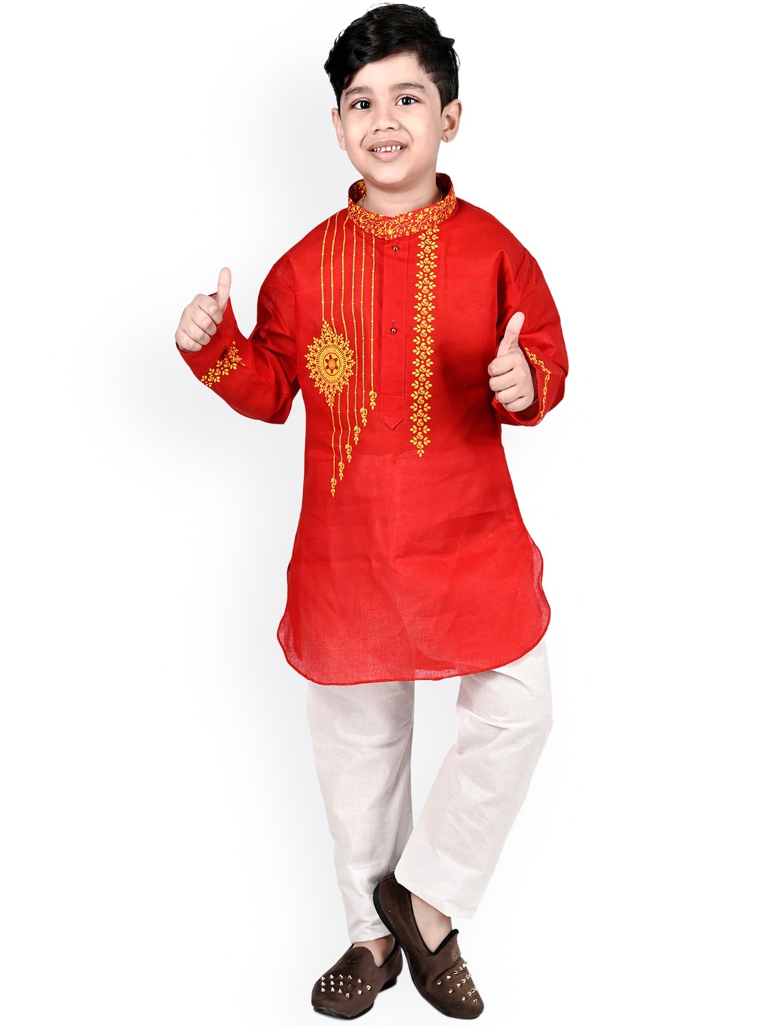 

BAESD Boys Ethnic Motifs Printed Straight Pure Cotton Kurta with Trousers, Red