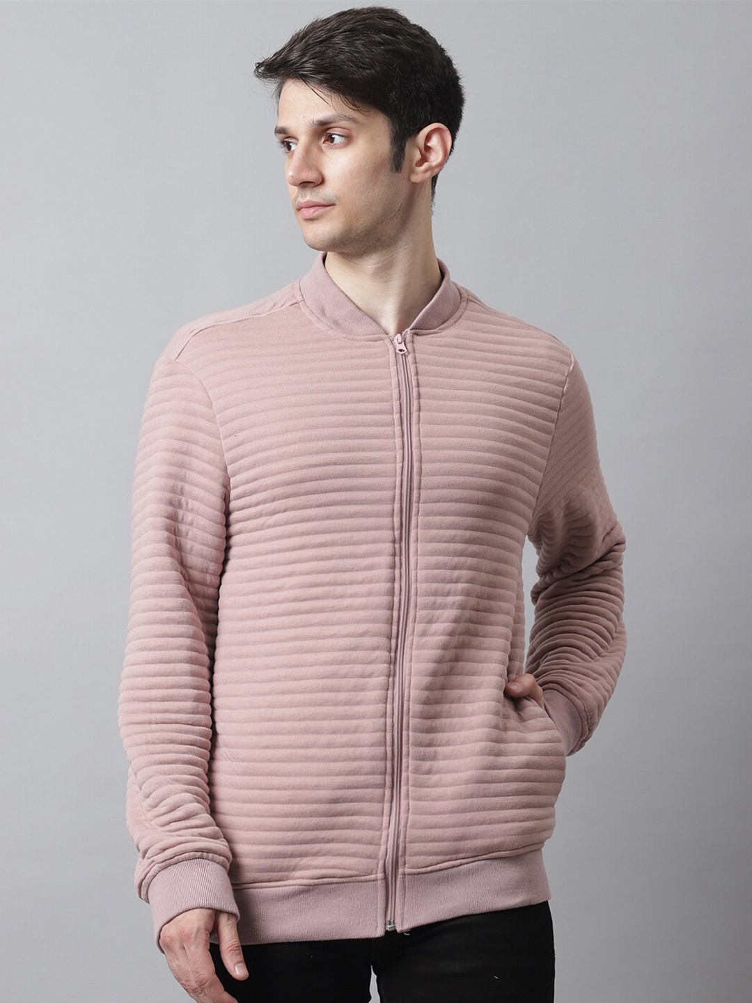 

HOUSE OF VEDAS Self Designed Long Sleeves Front-Open Fleece Sweatshirt, Pink