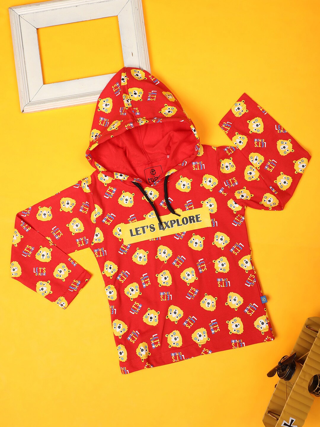

V-Mart Boys Conversational Printed Hooded Cotton T-shirt, Orange