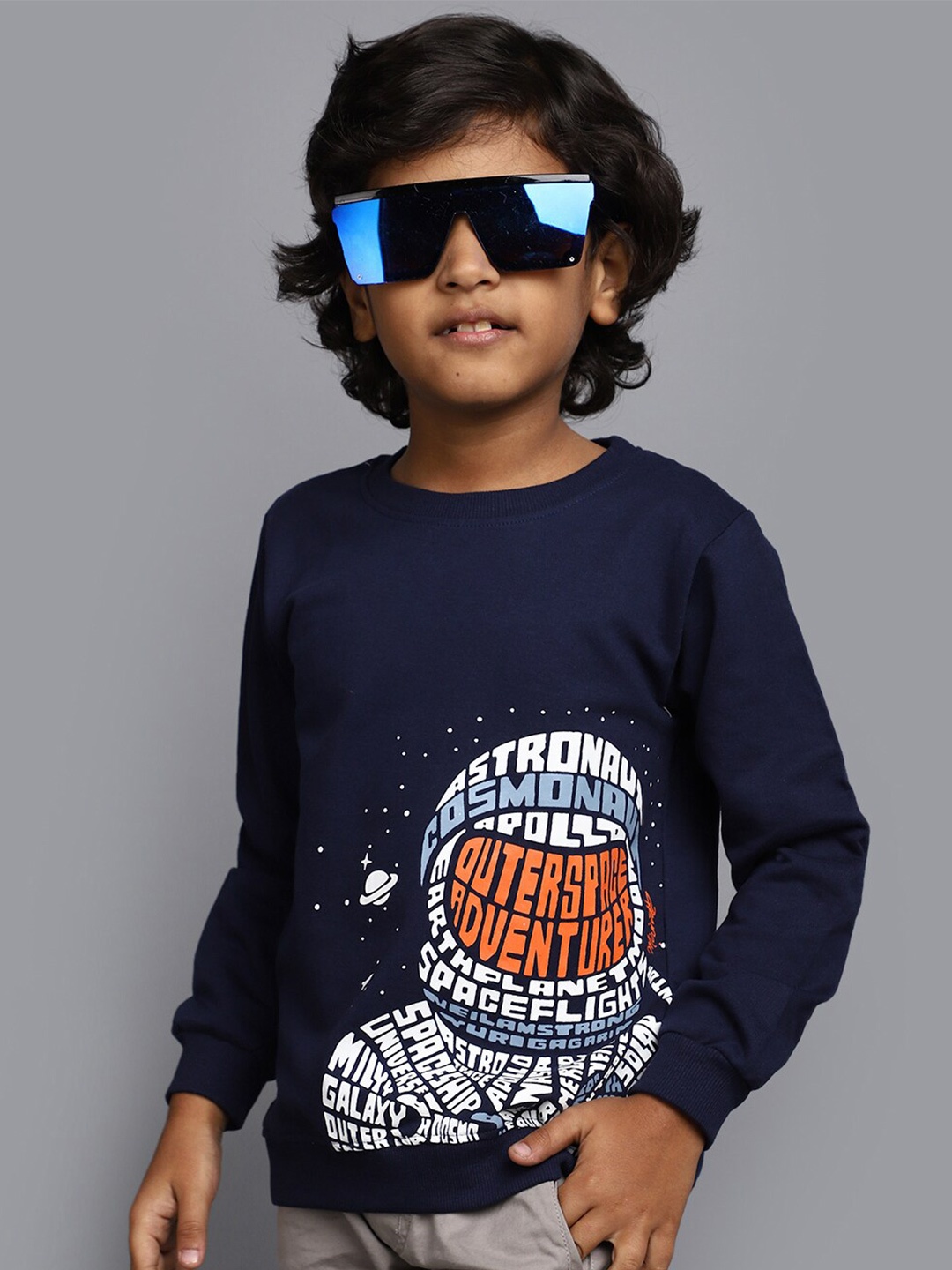 

V-Mart Boys Typography Printed Cotton T-shirt, Navy blue