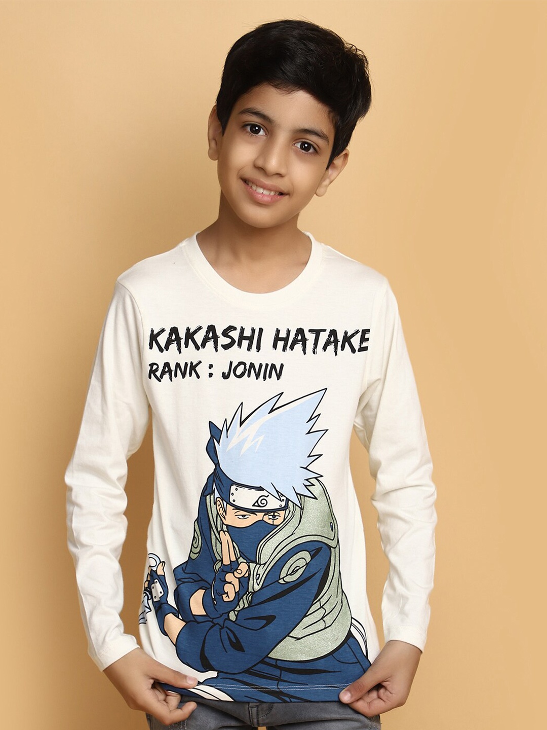 

V-Mart Boys Kakashi Hatake Printed Cotton T-shirt, Cream