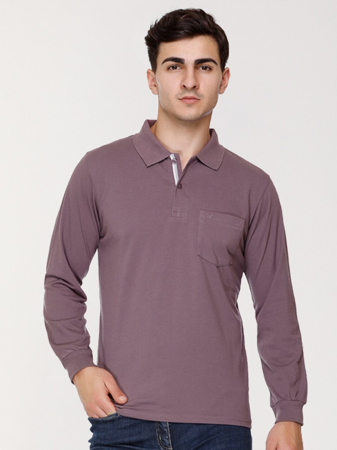 

ARRAY Polo Collar Long Sleeves Cotton T-shirt, Purple