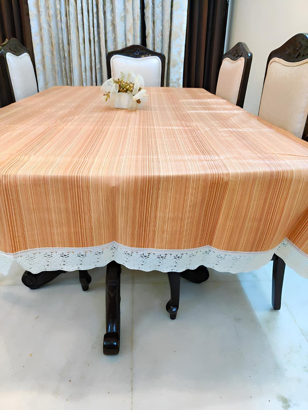

CASA-NEST Brown & White Striped PVC 8 Seater Table Cover