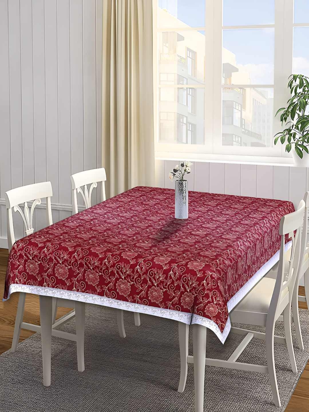 

CASA-NEST Maroon Floral Printed Waterproof 8-Seater Table Cover