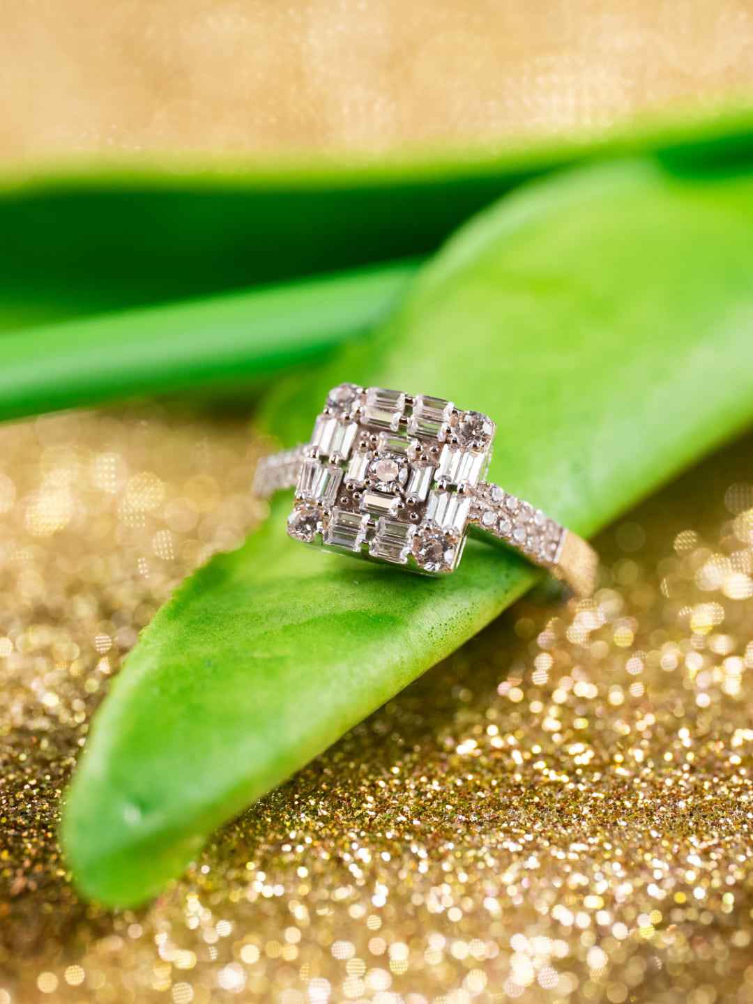 

MISS JO Silver-Plated 92.5 Sterling Silver Stone Studded Finger Ring