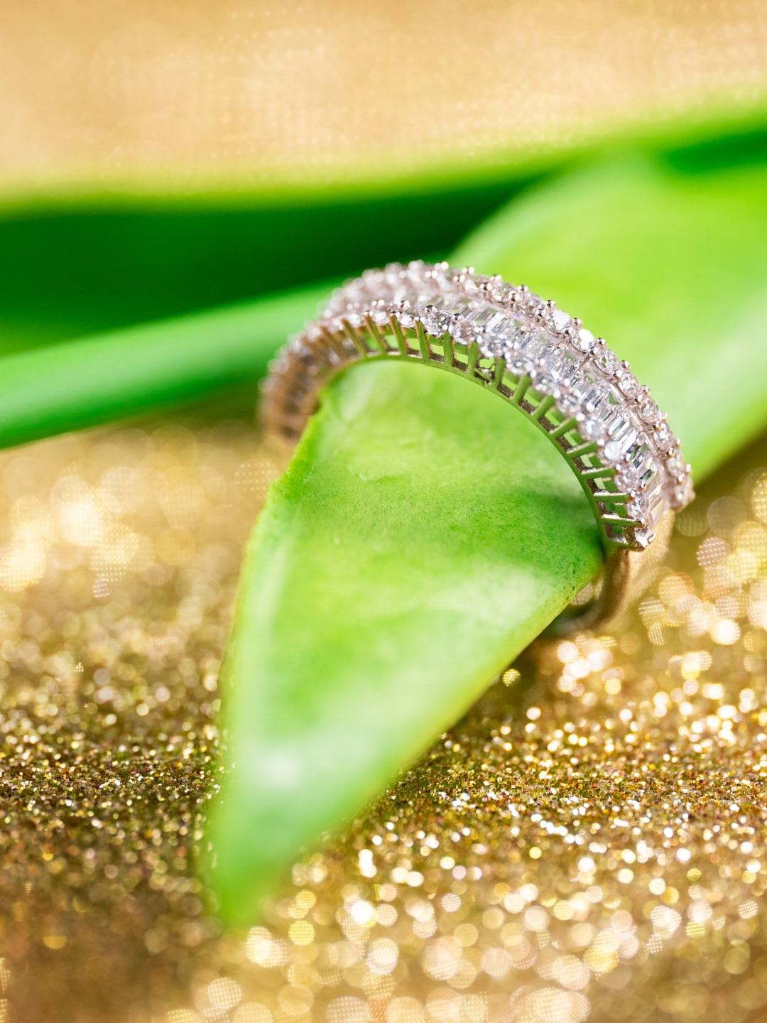 

MISS JO Silver-Plated 92.5 Sterling Silver Stone Studded Finger Ring