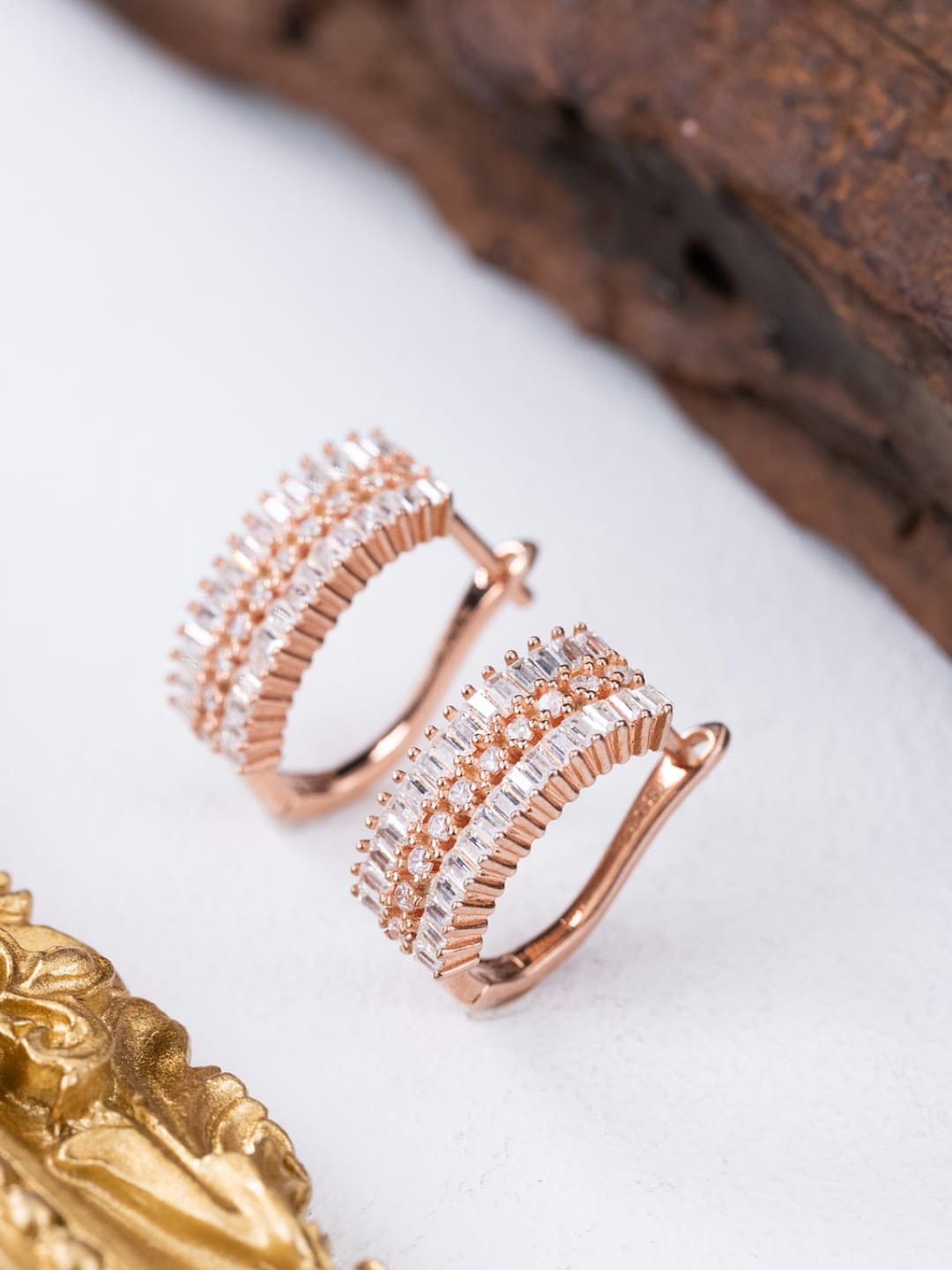 

MISS JO Rose Gold-Plated Stone-Studded Circular 92.5 Sterling Silver Hoop Earrings
