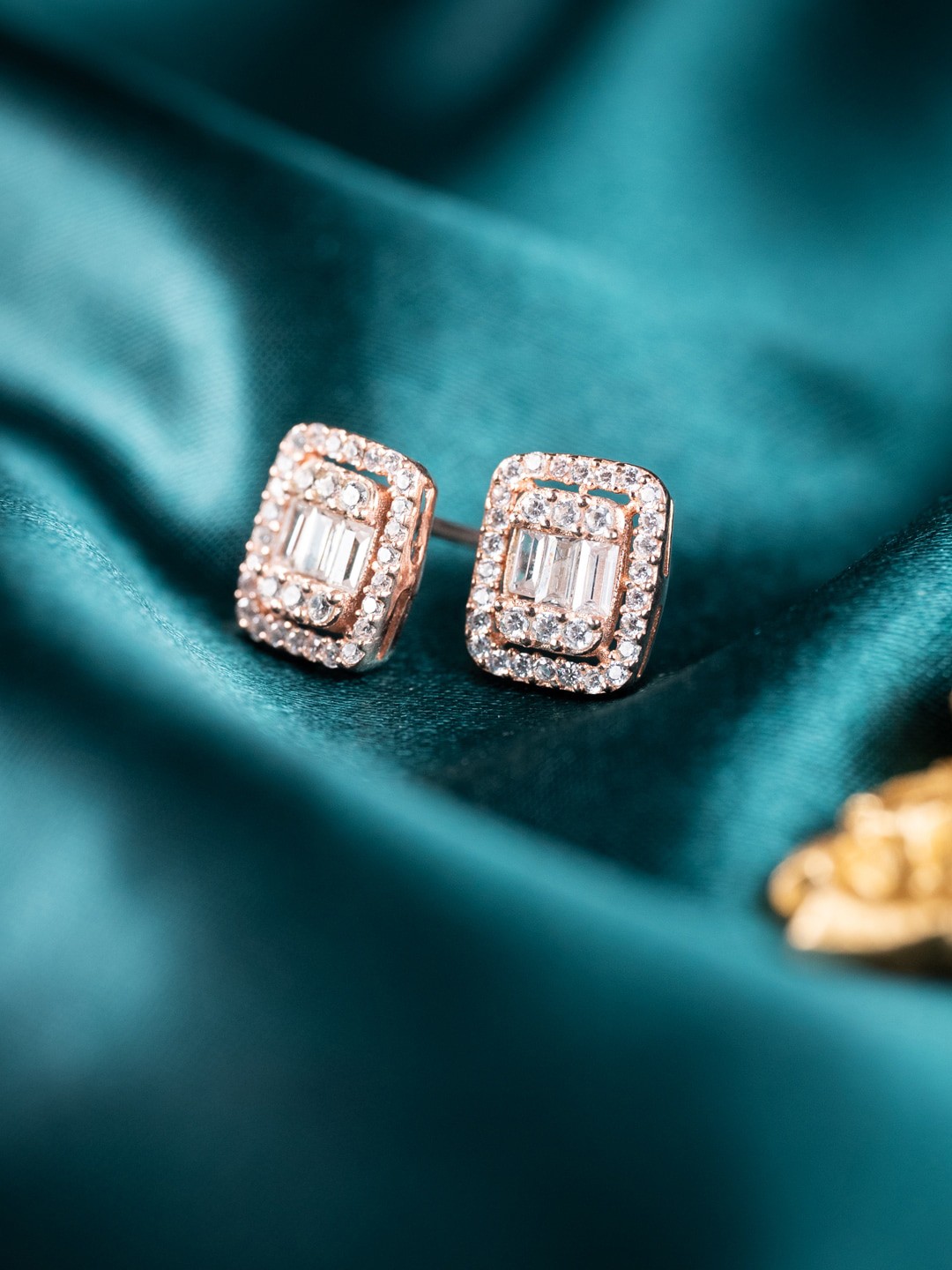 

MISS JO 92.5 Sterling Silver Rose Gold-Plated Stone Studded Studs Earrings