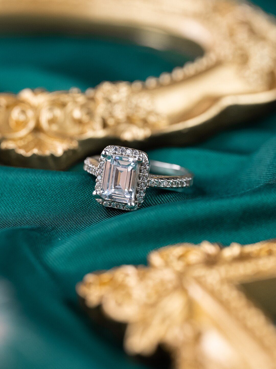 

MISS JO Silver-Plated 92.5 Sterling Silver Stone Studded Finger Ring