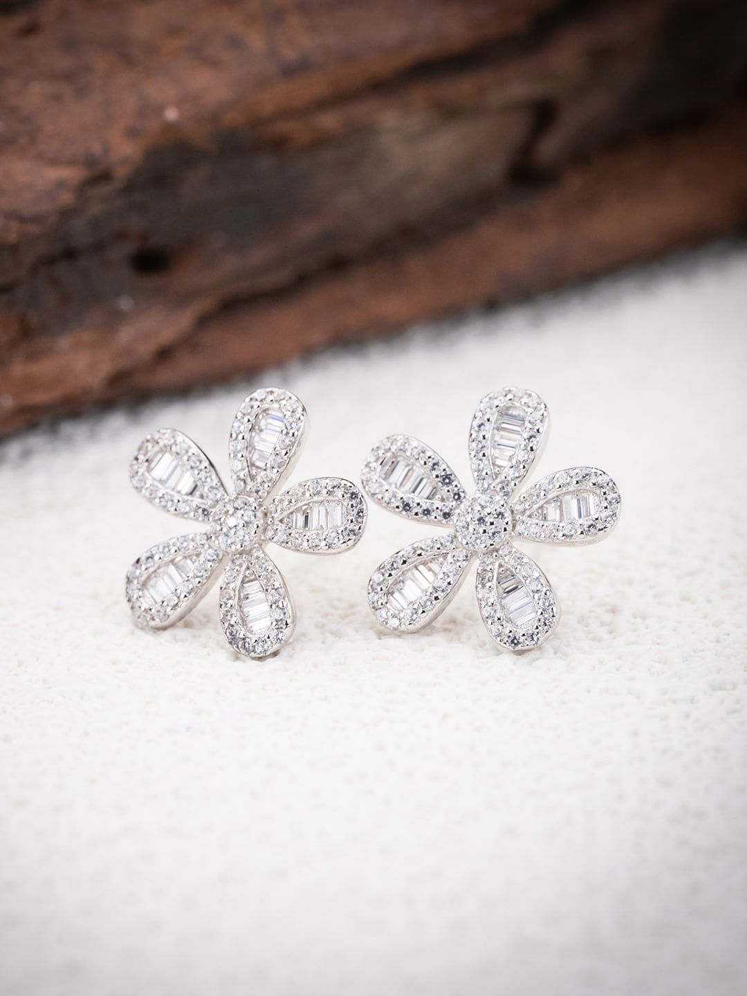 

MISS JO Silver Plated Floral Studs Earrings
