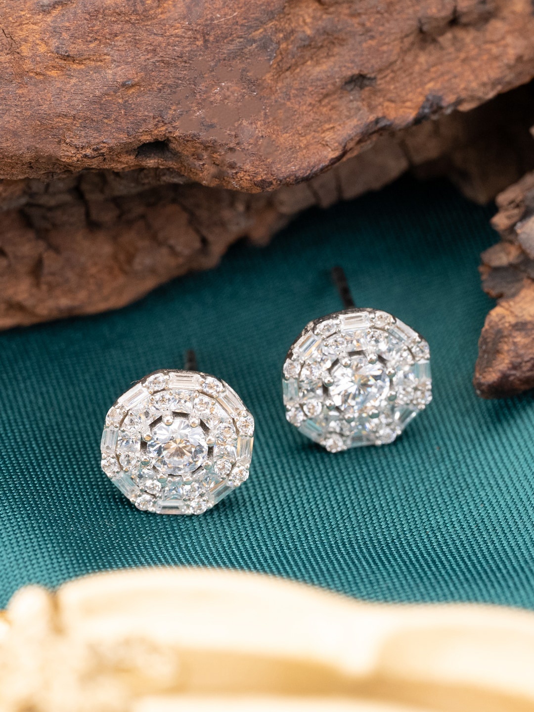 

MISS JO 92.5 Sterling Silver Stone Studded Studs Earrings