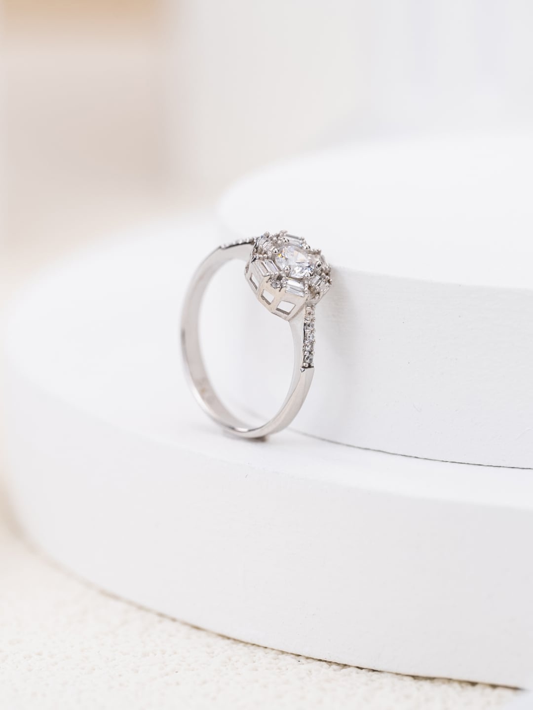 

MISS JO 92.5 Sterling Silver Silver-Plated Stone Studded Finger Ring