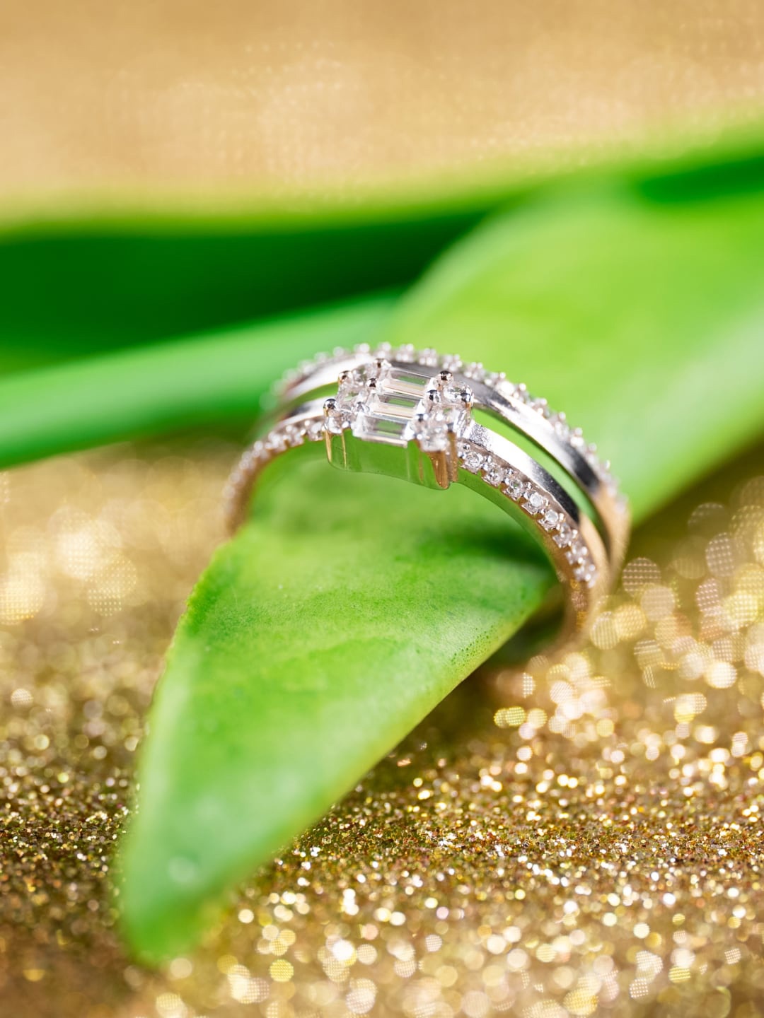 

MISS JO 92.5 Sterling Silver Silver-Plated CZ Studded Finger Ring