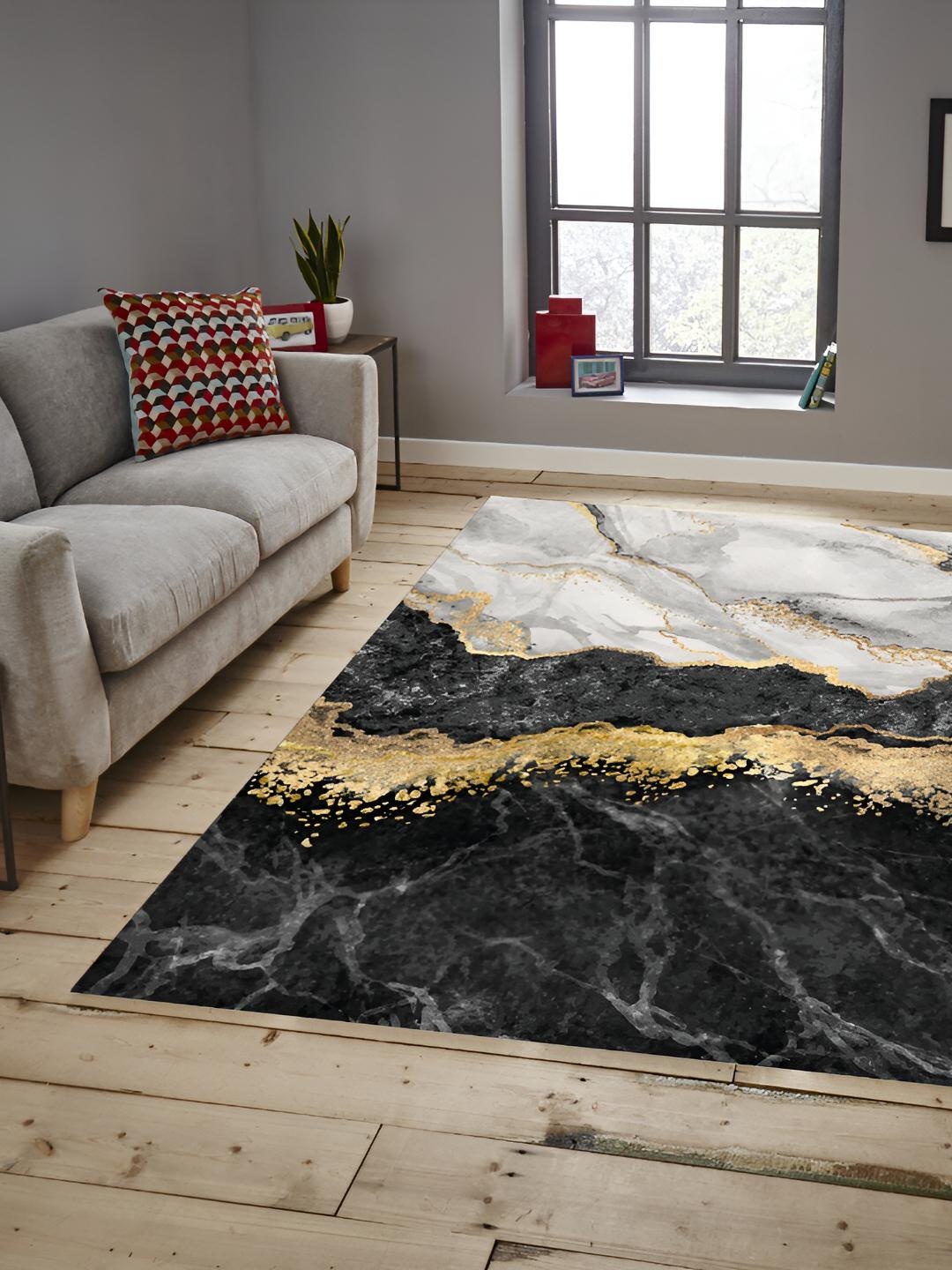 

Sparrow world Black Gold Toned Abstract Anti-Skid Carpet