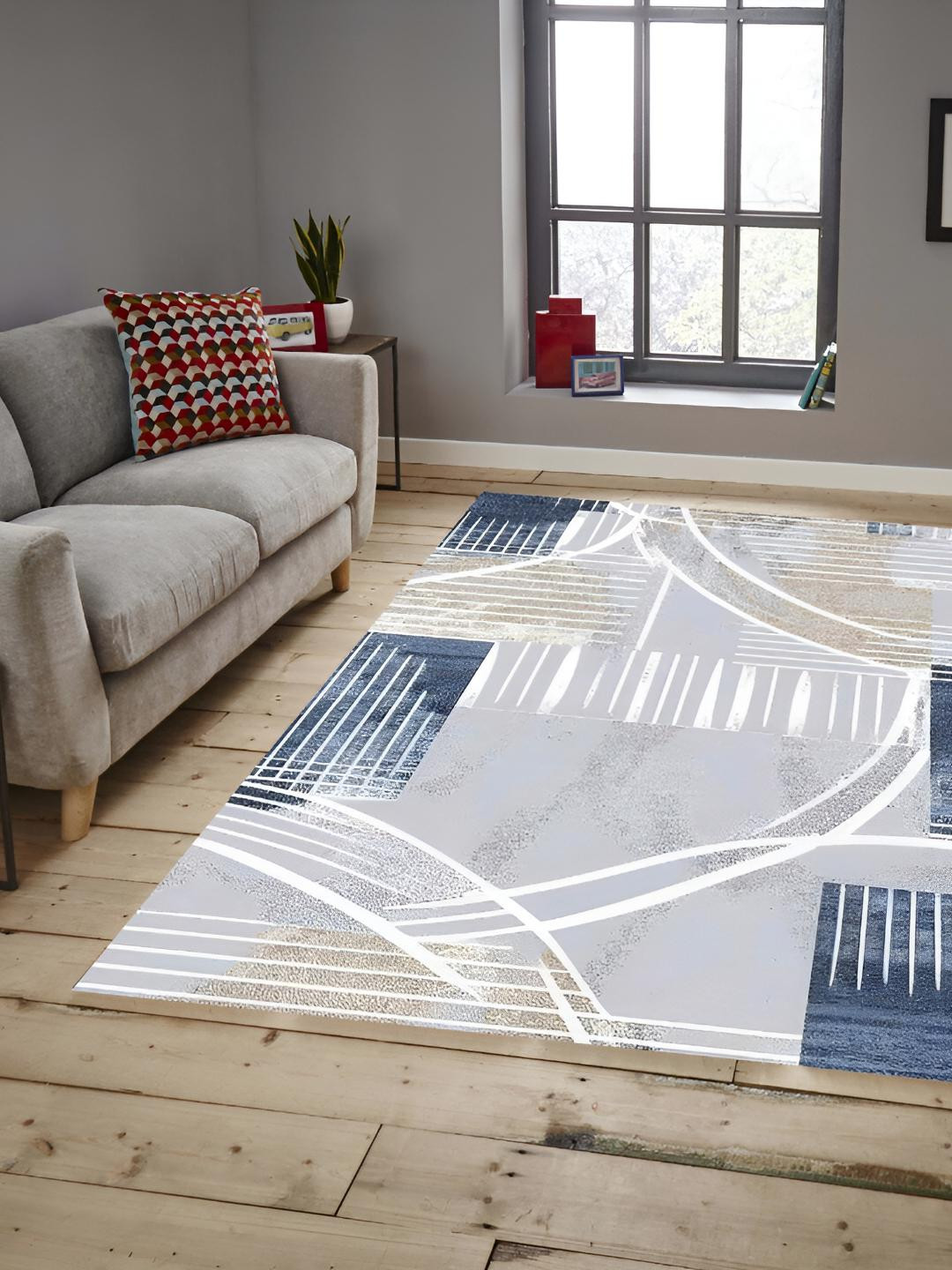 

Sparrow world Grey White Geometric Anti-Skid Carpet