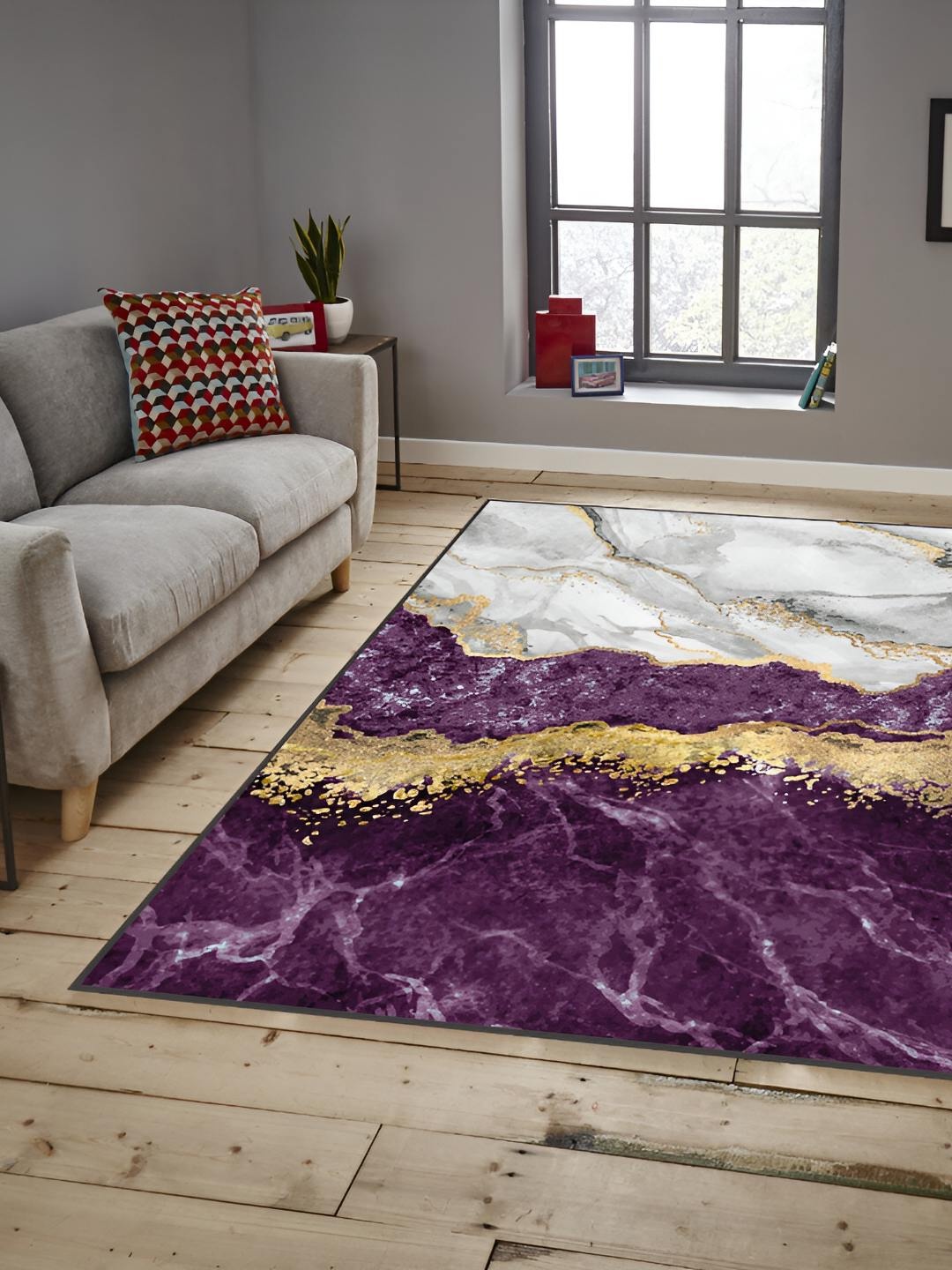 

Sparrow world Purple Abstract Anti-Skid Carpet