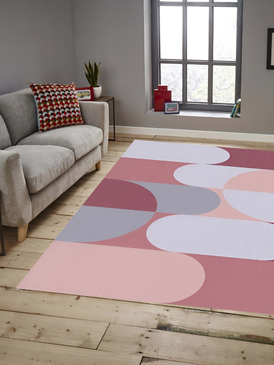 

Sparrow world Peach Abstract Anti-Skid Carpet