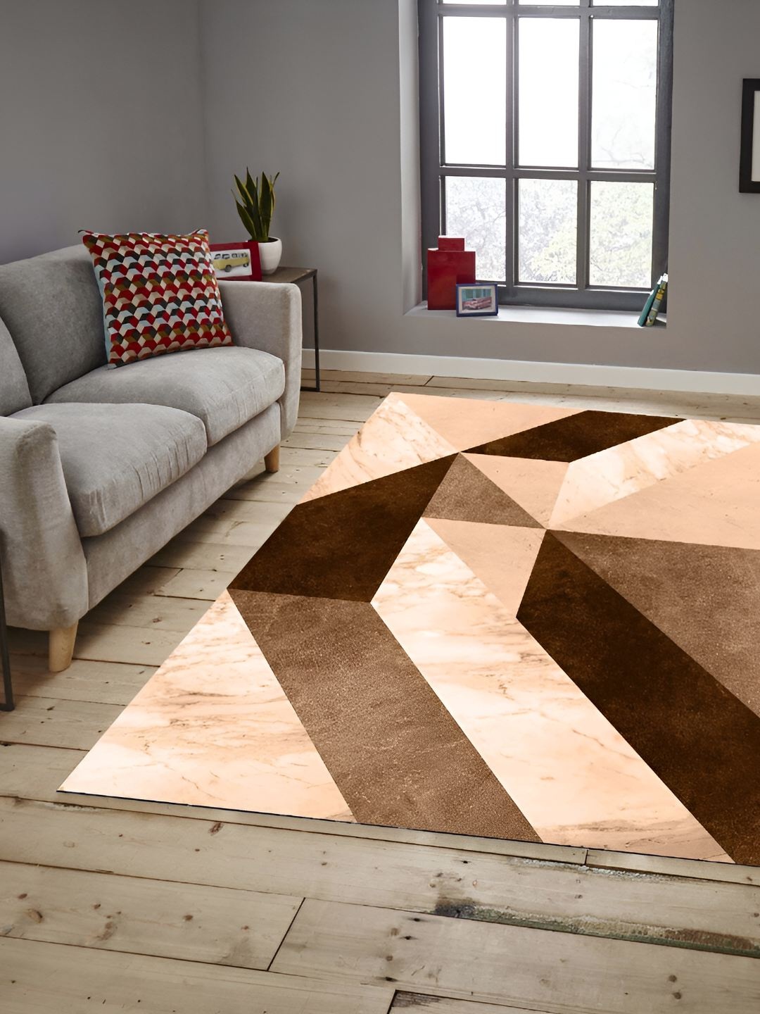 

Sparrow world Camel Brown Geometric Anti-Skid Carpet
