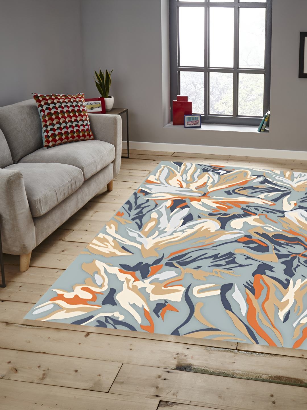 

Sparrow world Orange & Grey Bohemian Anti-Skid Rectangular Carpet