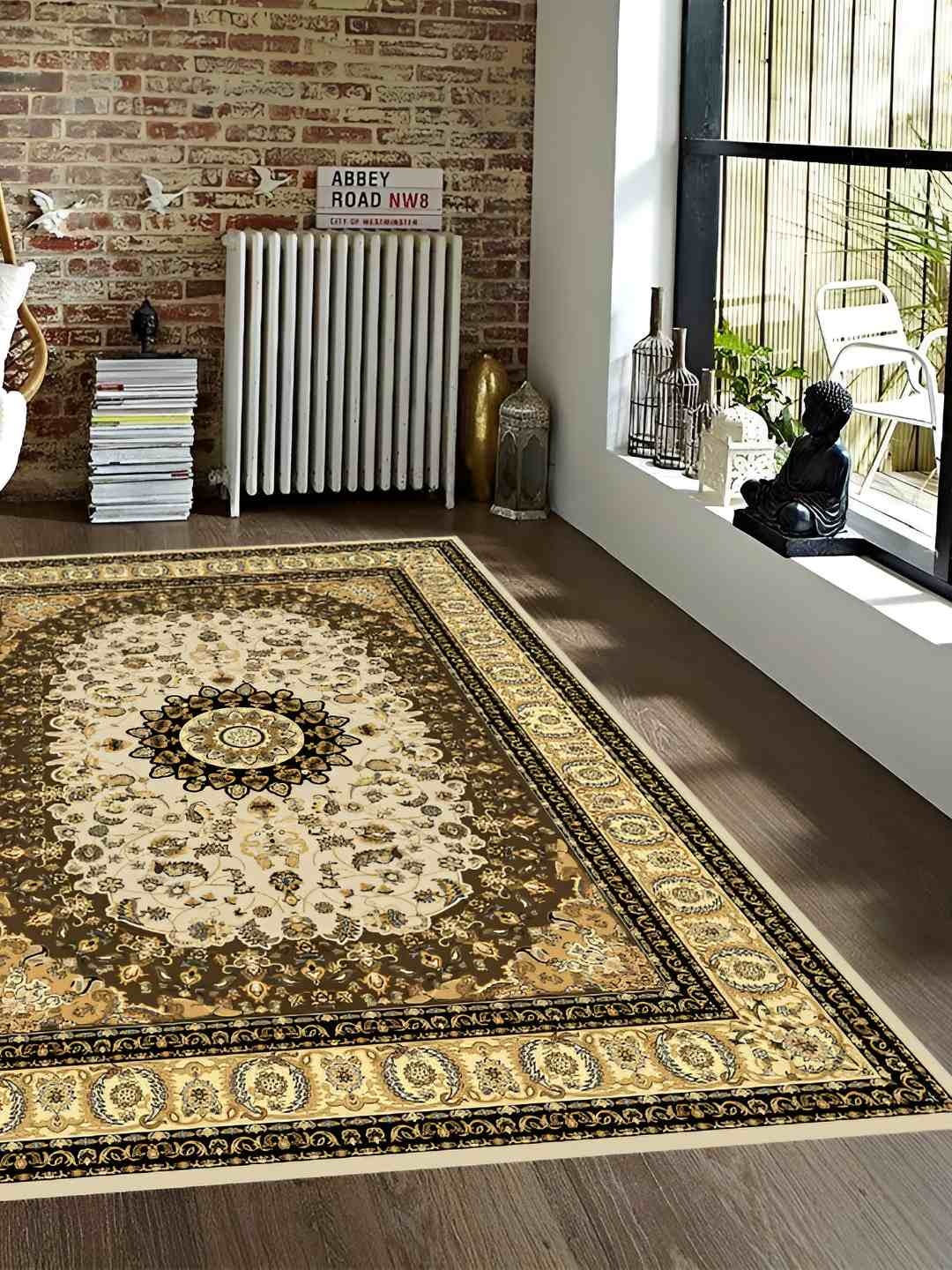 

Sparrow world Brown & Black Bohemian Anti-Skid Rectangular Carpet