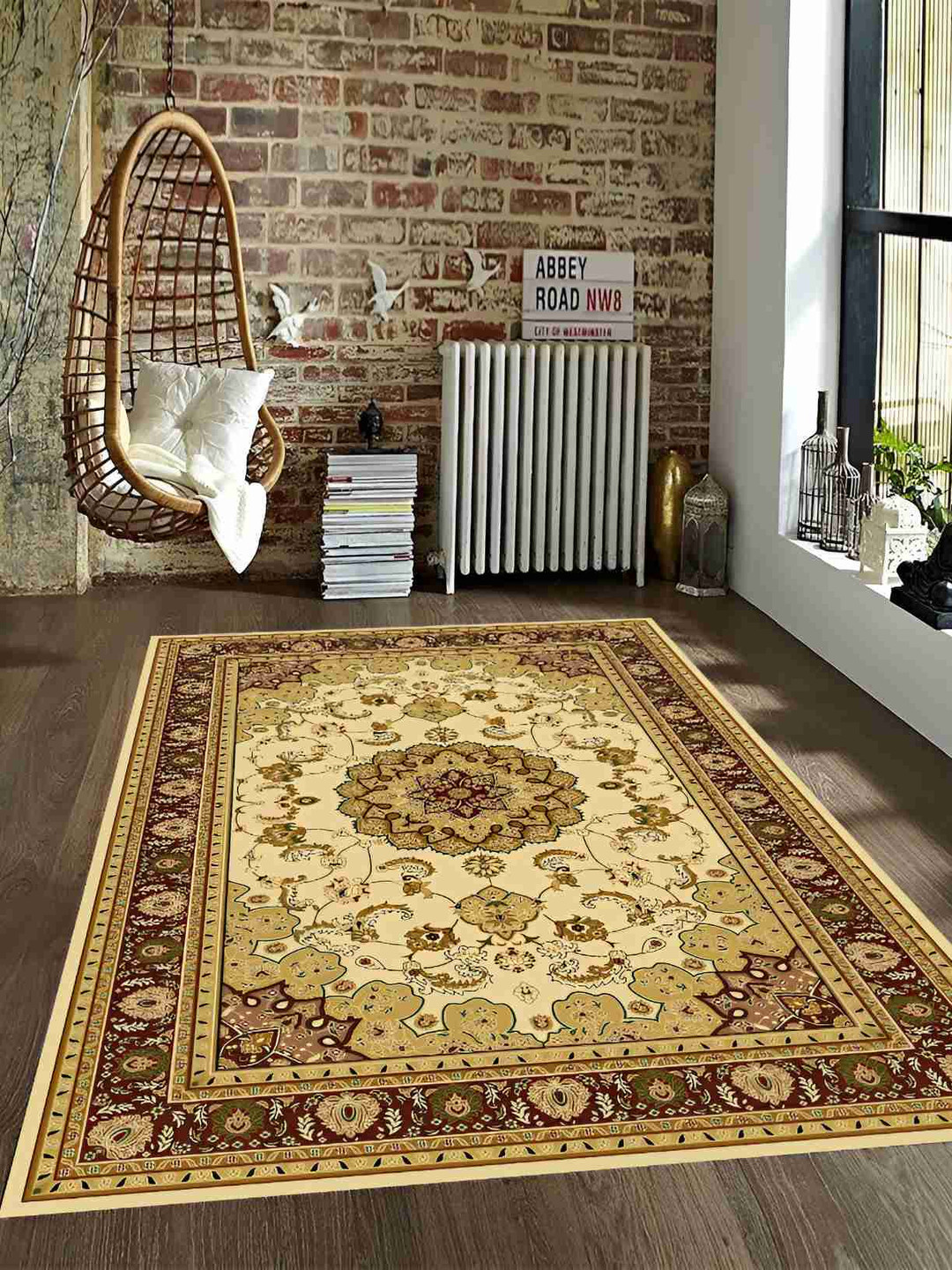 

Sparrow world Brown & Red Bohemian Anti-Skid Rectangular Carpet