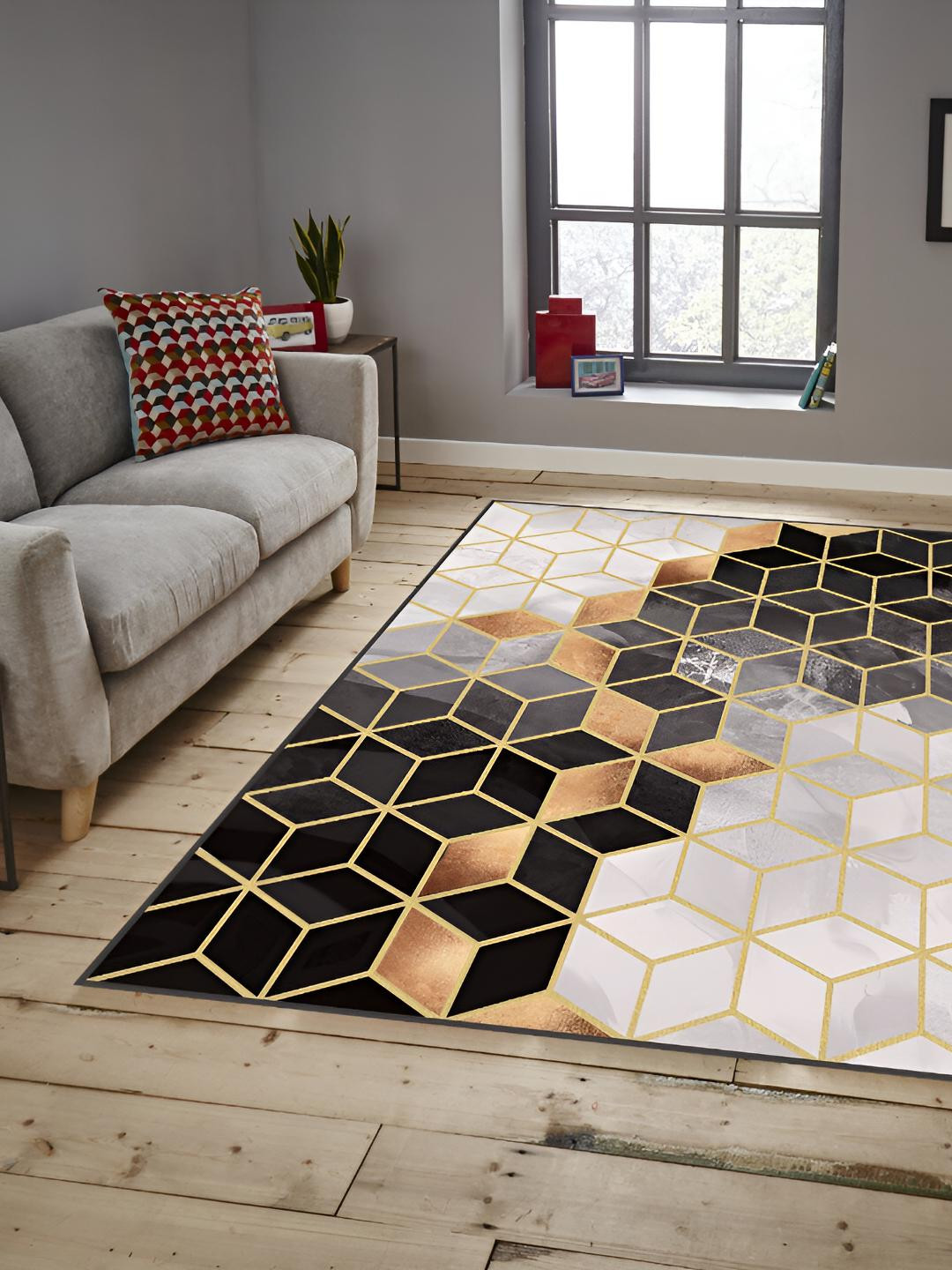 

Sparrow world Brown & Grey Geometric Anti-Skid Rectangular Carpet