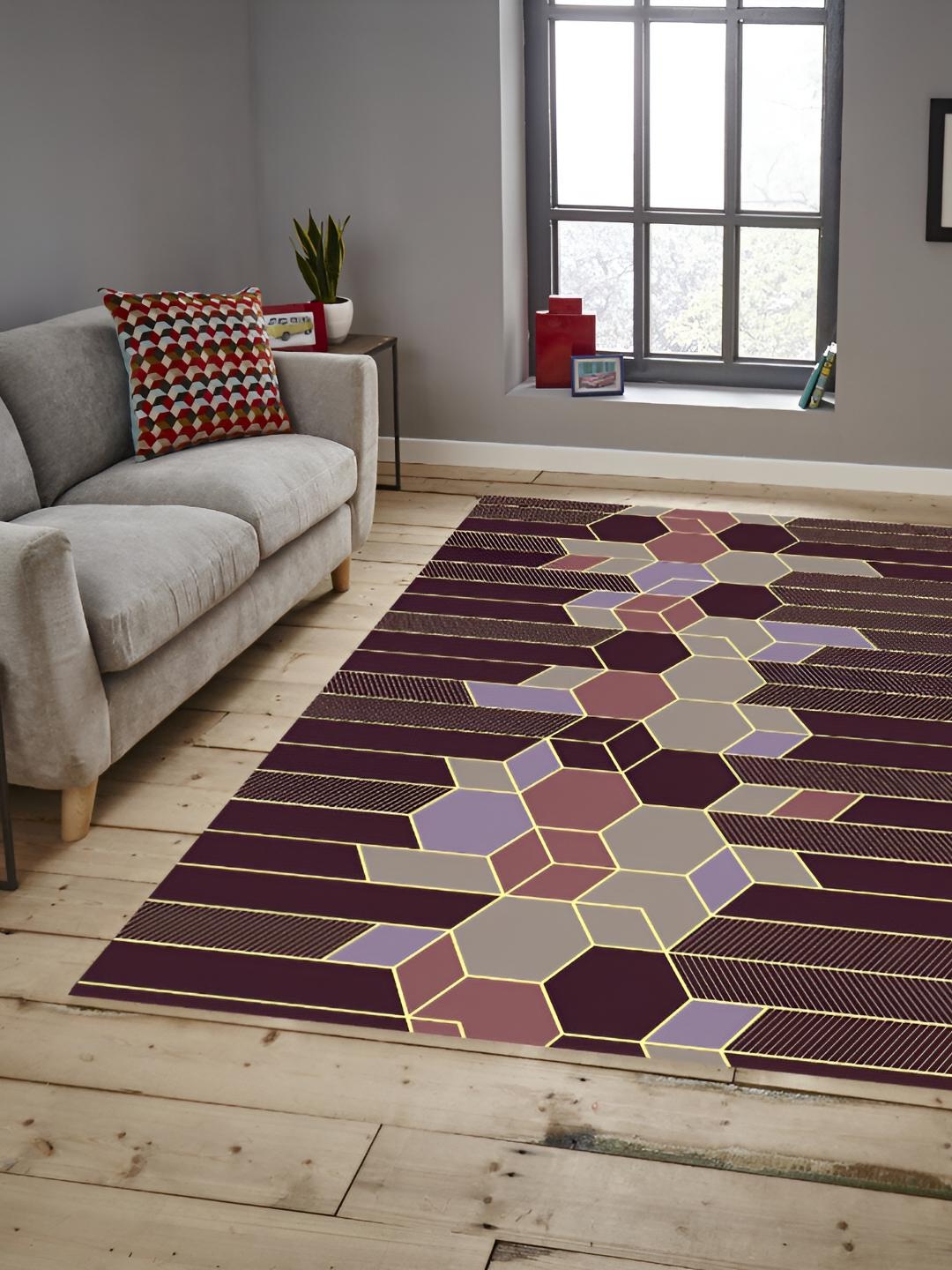 

Sparrow world Purple Geometric Anti-Skid Rectangular Carpet