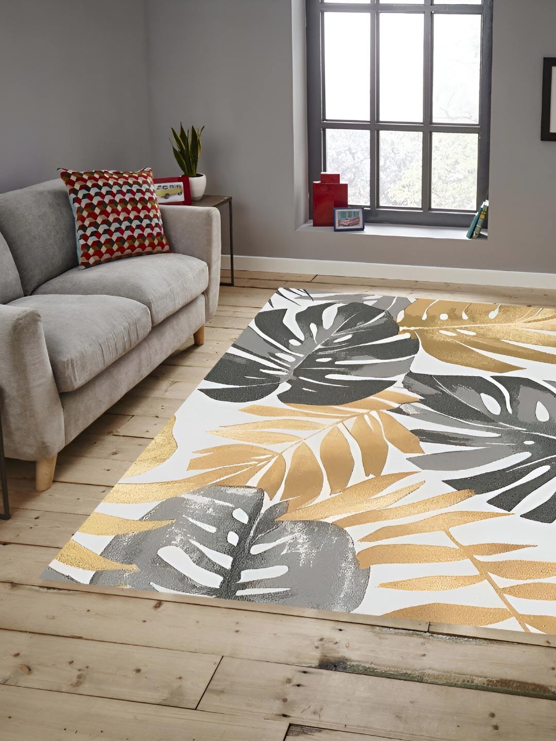 

Sparrow world Brown & Grey Floral Anti-Skid Rectangular Carpet