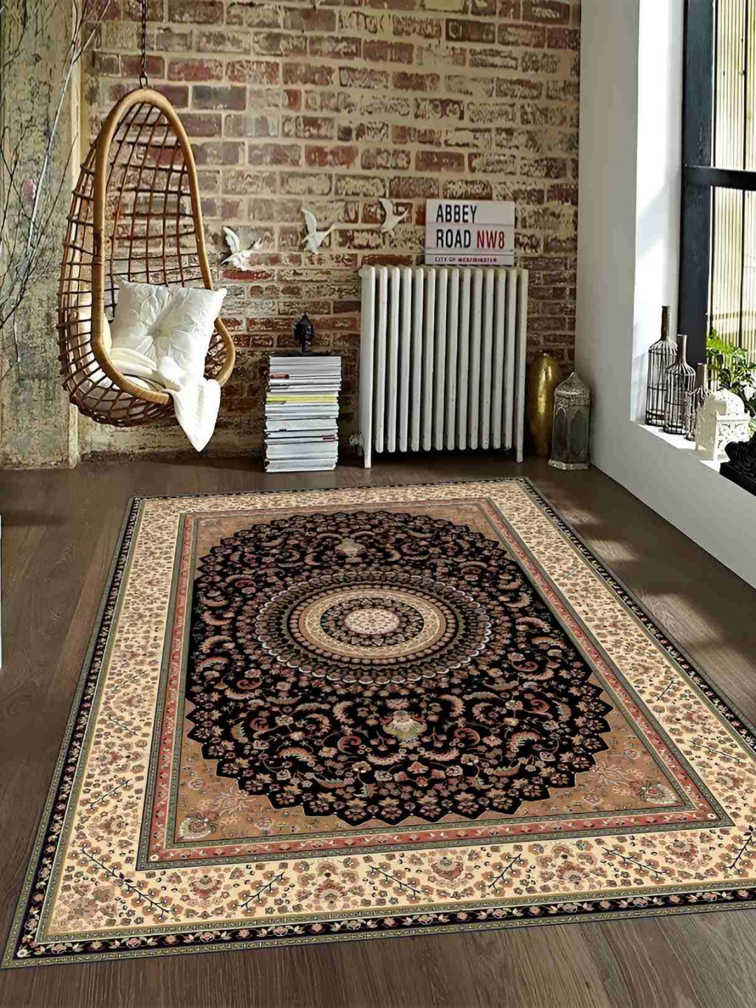 

Sparrow worldBrown & Black Bohemian Anti-Skid Rectangular Carpet