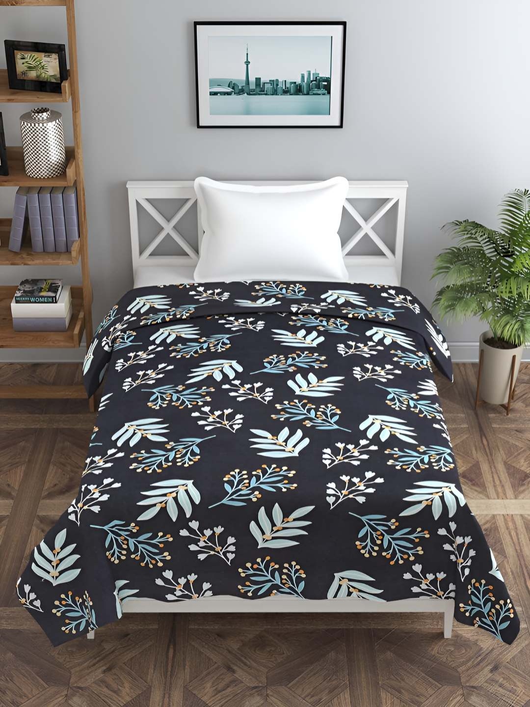 

RRC Navy Blue & Blue Floral Printed Microfiber Cotton Single Duvet Cover