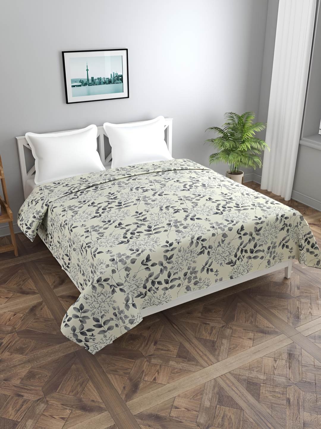 

RRC Cream Colored & Grey Printed Double Queen Duvet Cover