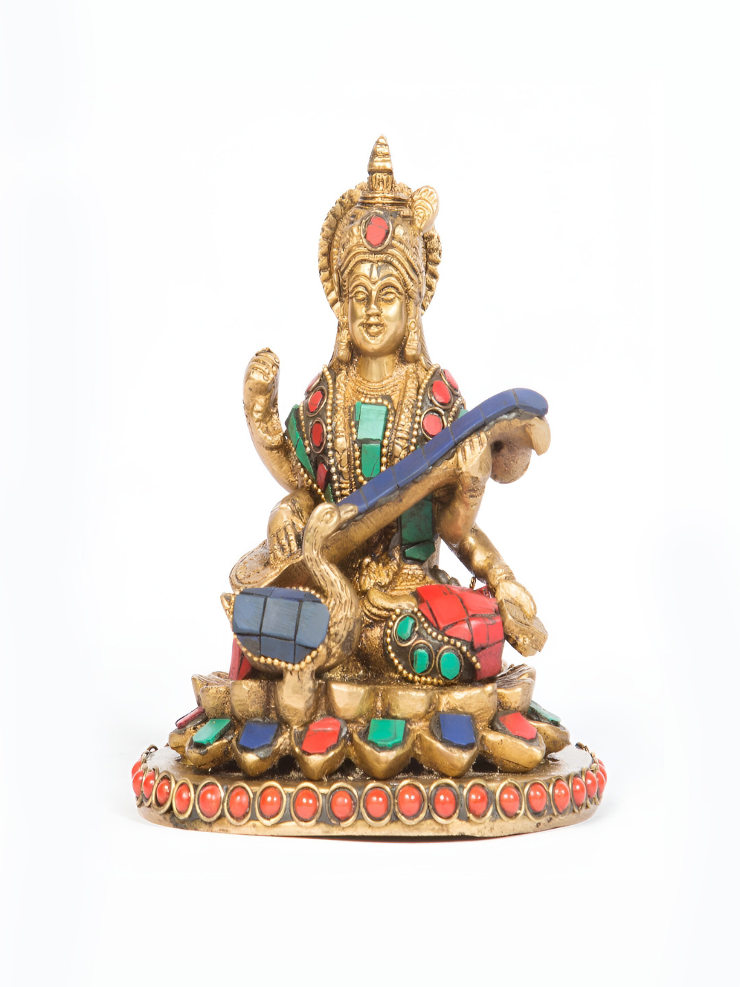 

Arihant Craft Gold-toned Red Brass Sarswathi Small Showpiece